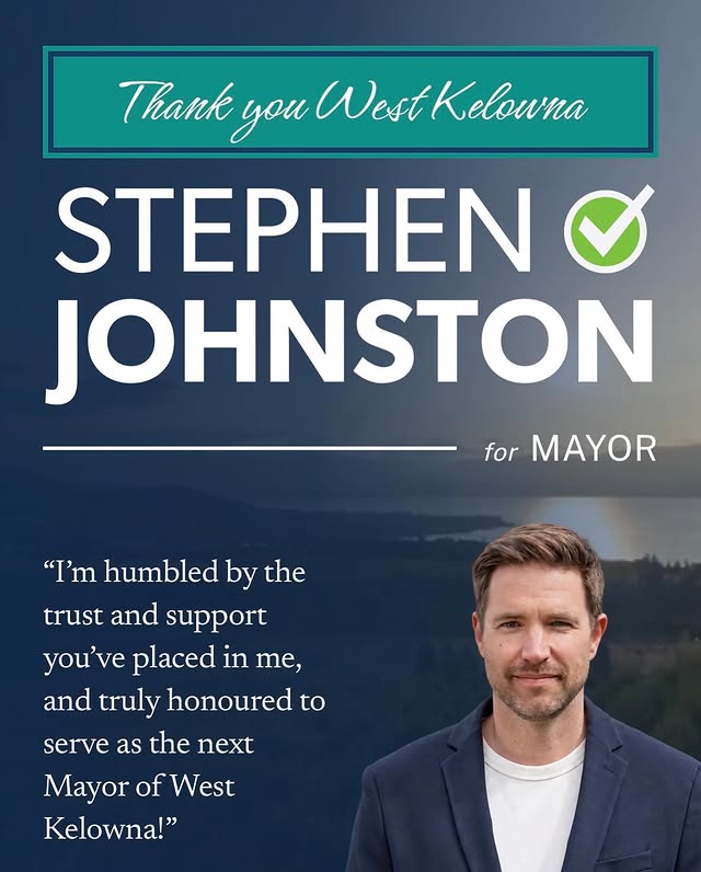 Hi everyone. I’d like to invite you to visit my website and take a look at my vision and priorities for the next term. There’s a lot of work ahead, and I’m excited about what we can accomplish together for West Kelowna! www.stephenjohnston.